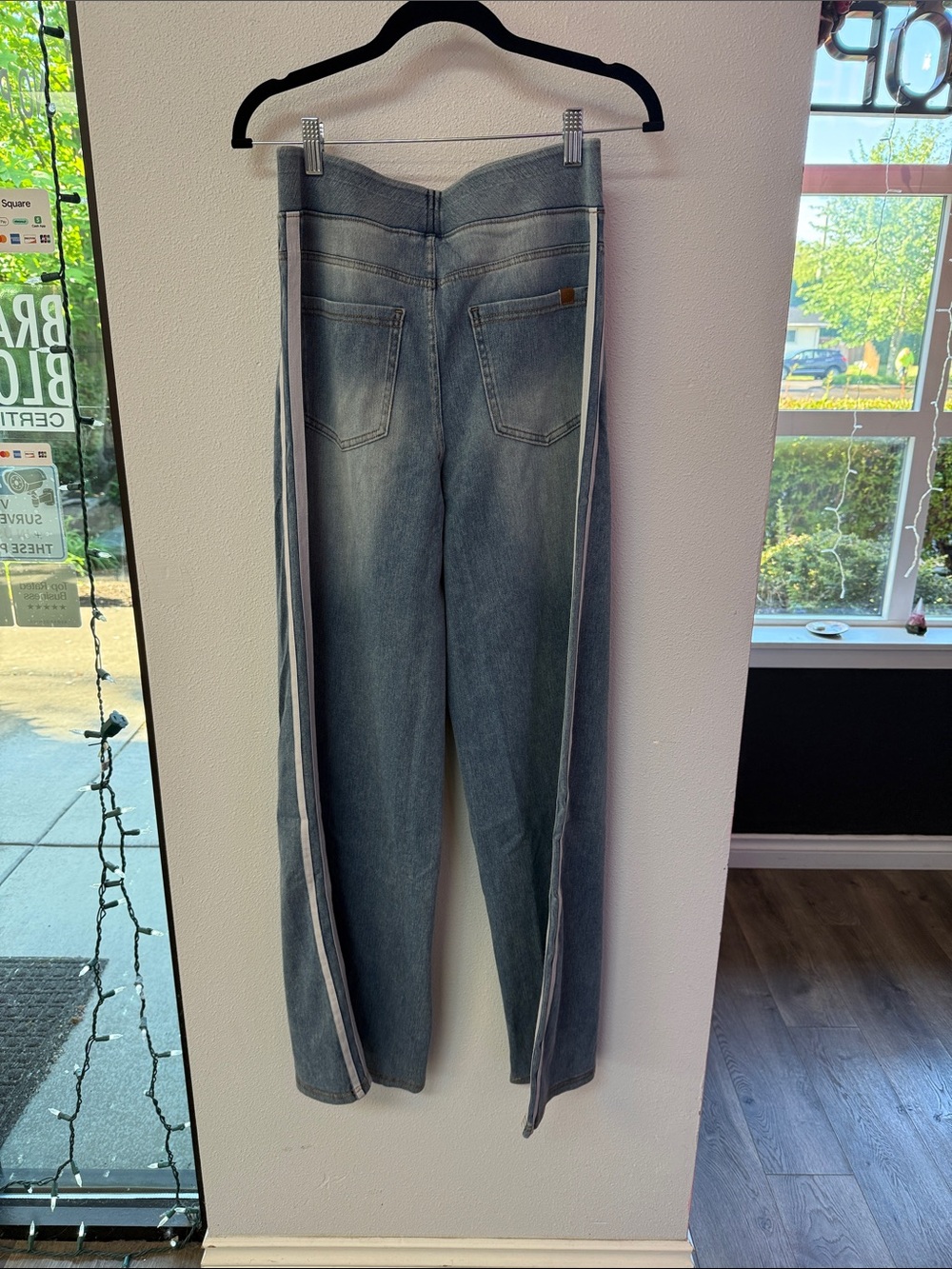 Halara Casual Light Wash Denim Pants with Side Stripe